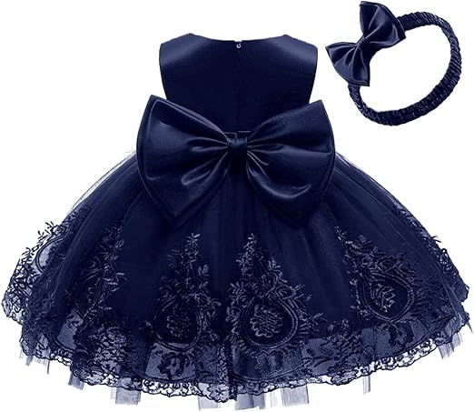 Toddler Baby Girls Pageant Lace Embroidery Dress with Headwear