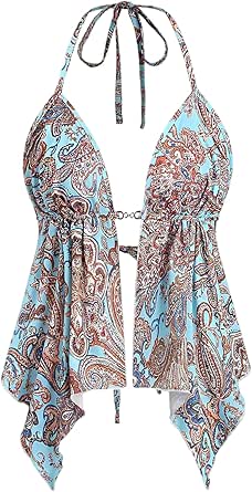 Women's Paisley Halter Top Boho Printed Tie Backless