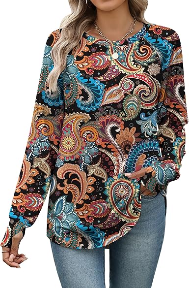 Women's Casual Long Sleeve Crew Neck Loose Tunic T-Shirt