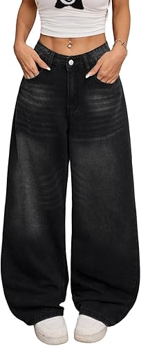 Womens Baggy Wide Leg Denim Pants Y2k Hip Hop Streetwear