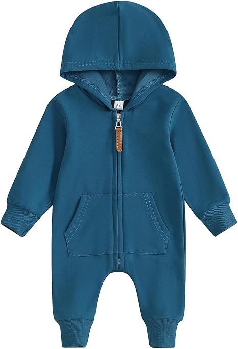 Infant Baby Hooded Romper Long Sleeve Zipper Hoodie Jumpsuit