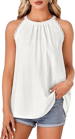 Women's Halter Tank Top Loose Fit Sleeveless Cami Pleated Cami Shirt