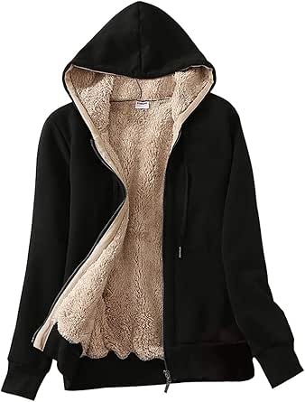 Women's Winter Warm Fleece Jackets Thick Sherpa Lined Zip up Hoodies Heavyweight Sweatshirt Coat