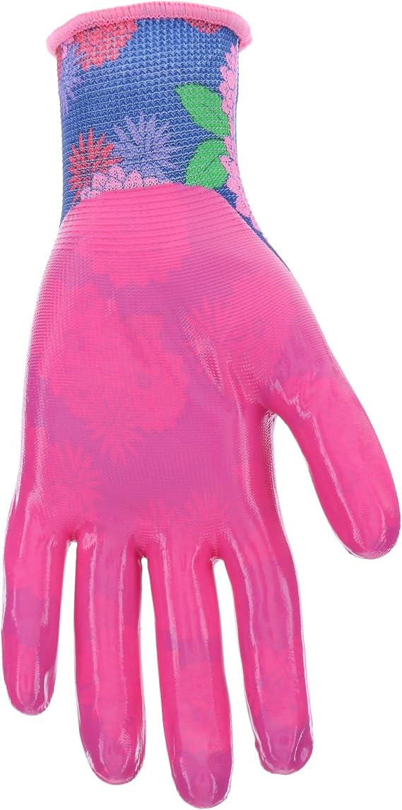 Women’s Nitrile Coated Grip Gardening Work Gloves (Floral Pattern)