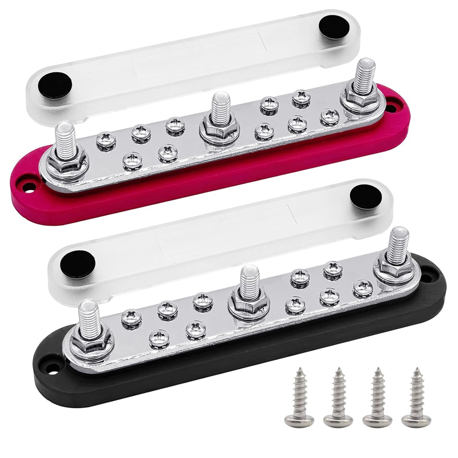 Power Distribution Block Bus Bar 12V, 3 x M8 (5/16") Studs & 10 x M4 (#8) Terminal Screws