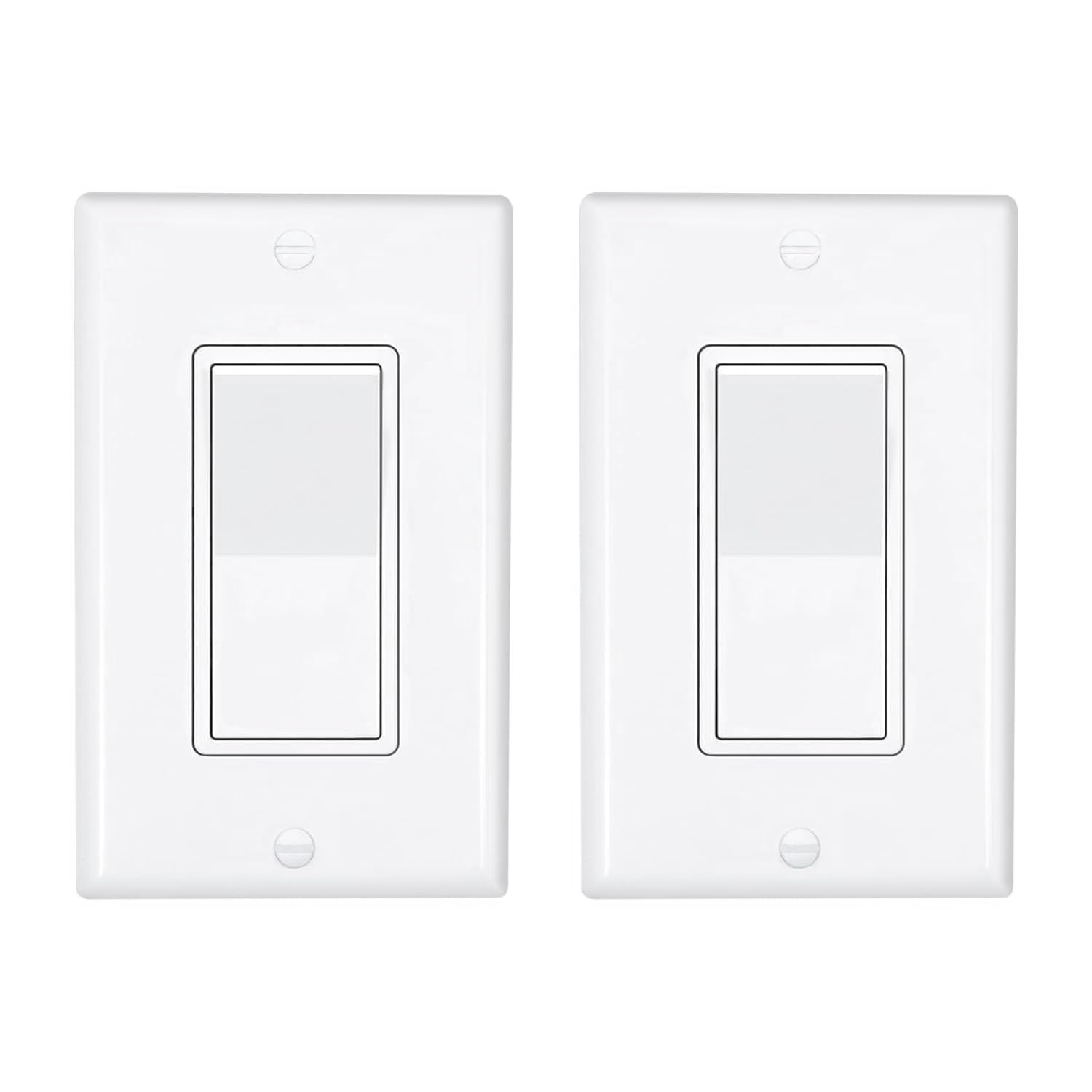 4-Way Decorator Wall Light Switch with Wallplates, 15A, White, 2 Pack