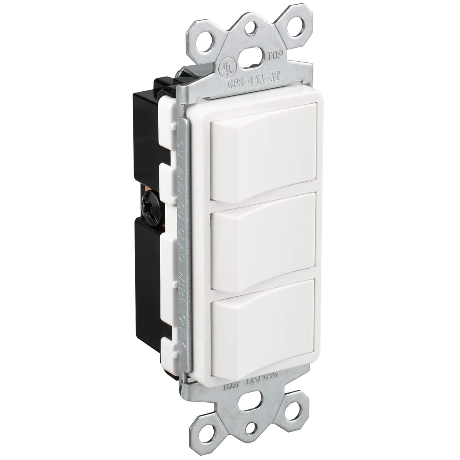 Triple Rocker Light Switch, 15A 120V, 3-Position, White