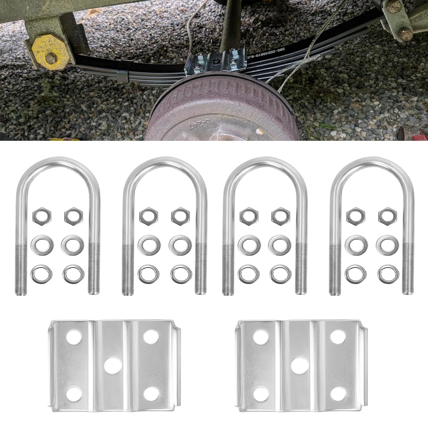 Trailer U-Bolt Kit for 3500 lb Axle, 2-3/8" Round, 6-1/4" Long