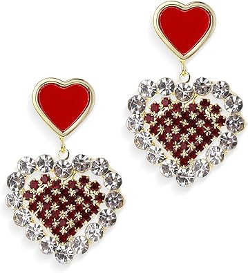 Double Heart Dangle Drop Stud Earrings for Women Valentine Bling Love