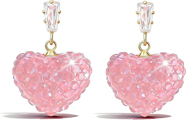 Heart Earrings for Women Valentines Pink Rhinestone Dangle