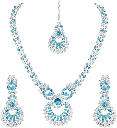 Silver Plated Aqua Blue Necklace Jewellery Set for Women