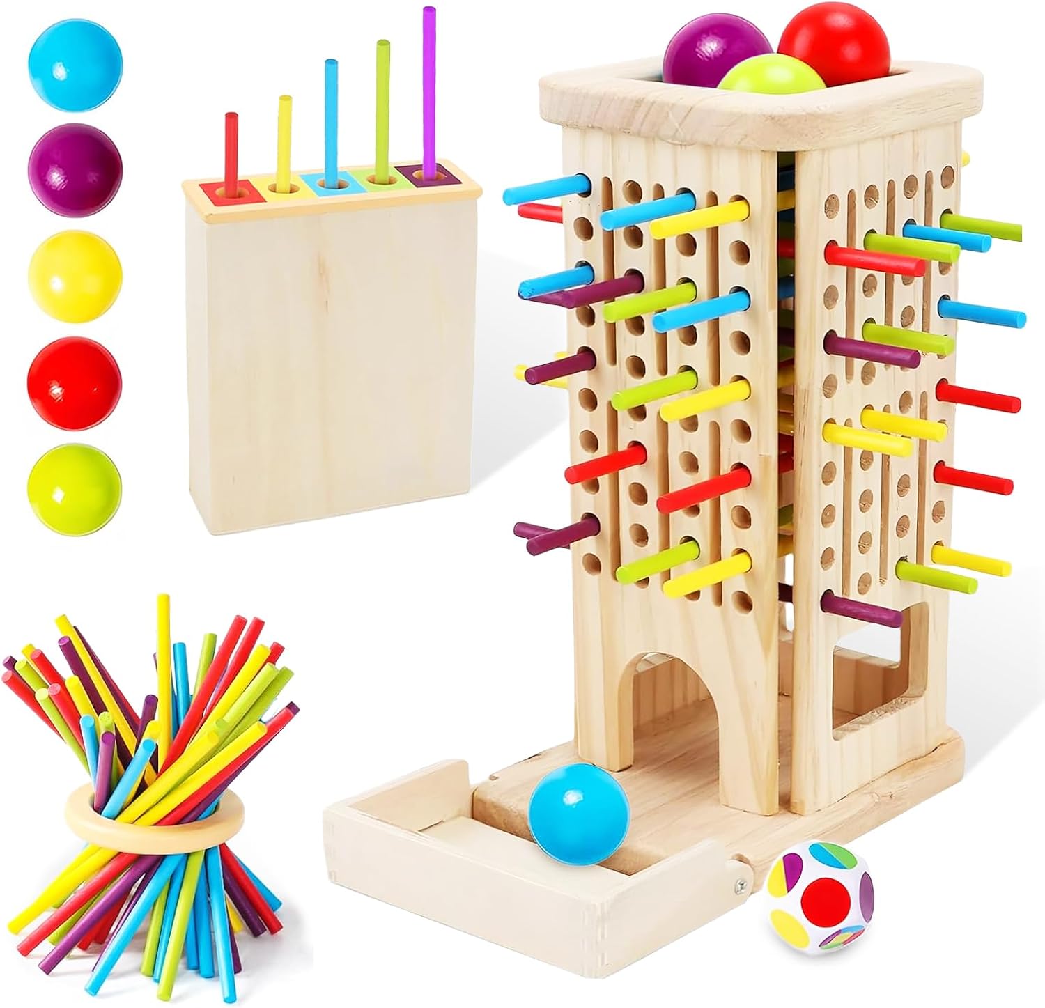 3-in-1 Wooden Board Game with Colorful Sticks and Dice