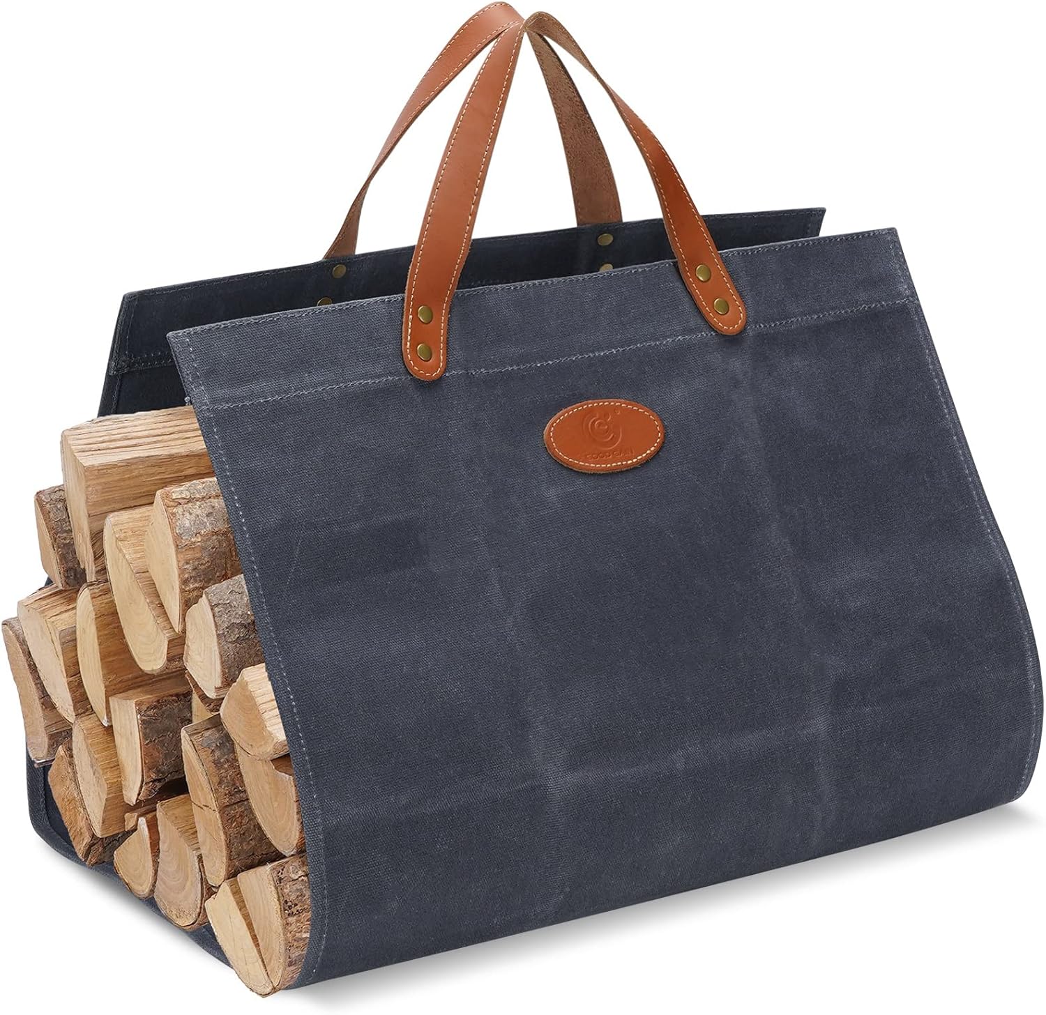 Firewood Carrier Waxed Canvas with Leather Handles