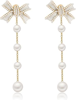 Pearl Bow Drop Dangle Earrings for Women