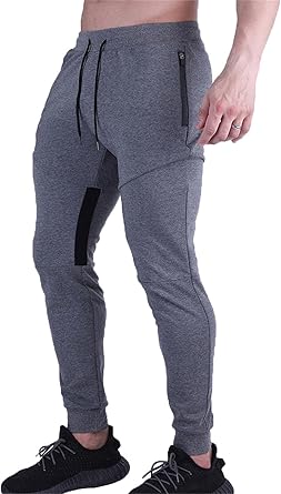 Mens Joggers Pants - Casual Slim Fit Tapered Sweatpants with Zipper Pockets