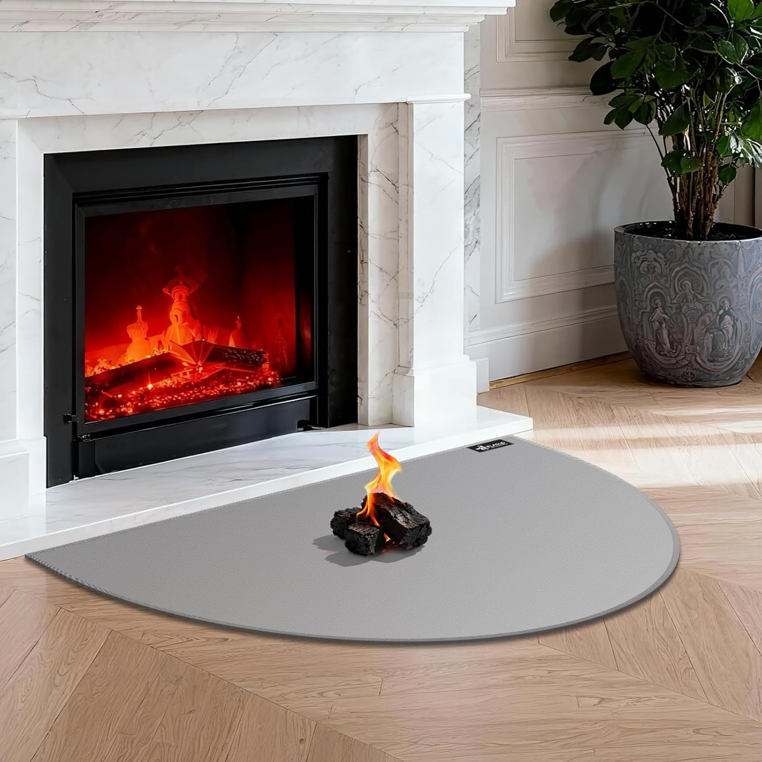 Fireproof Fireplace Mat, Waterproof Half-Round Hearth Rug, Gray