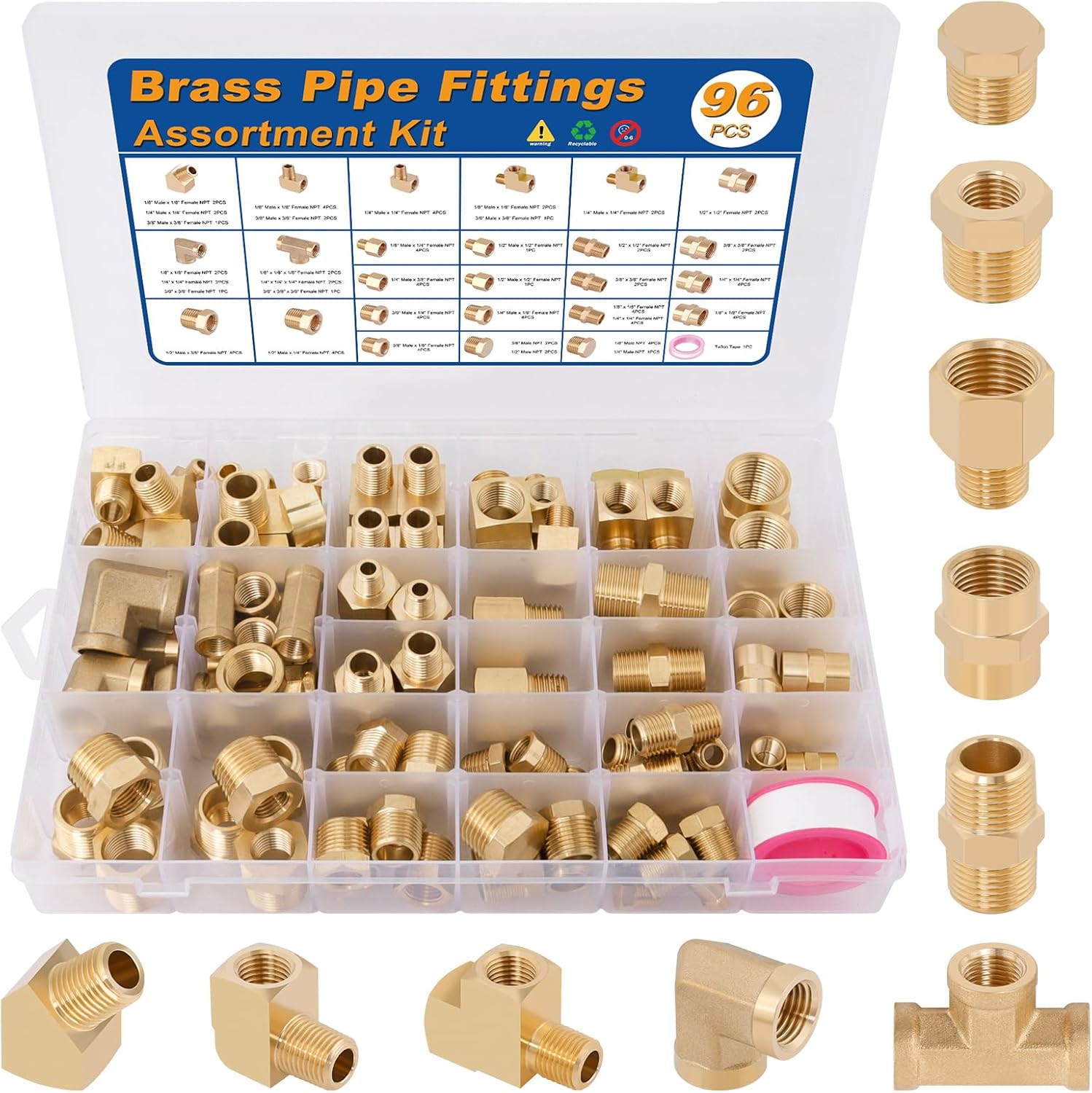 KOOTANS 96PCS Brass Pipe Fittings Assortment Kit
