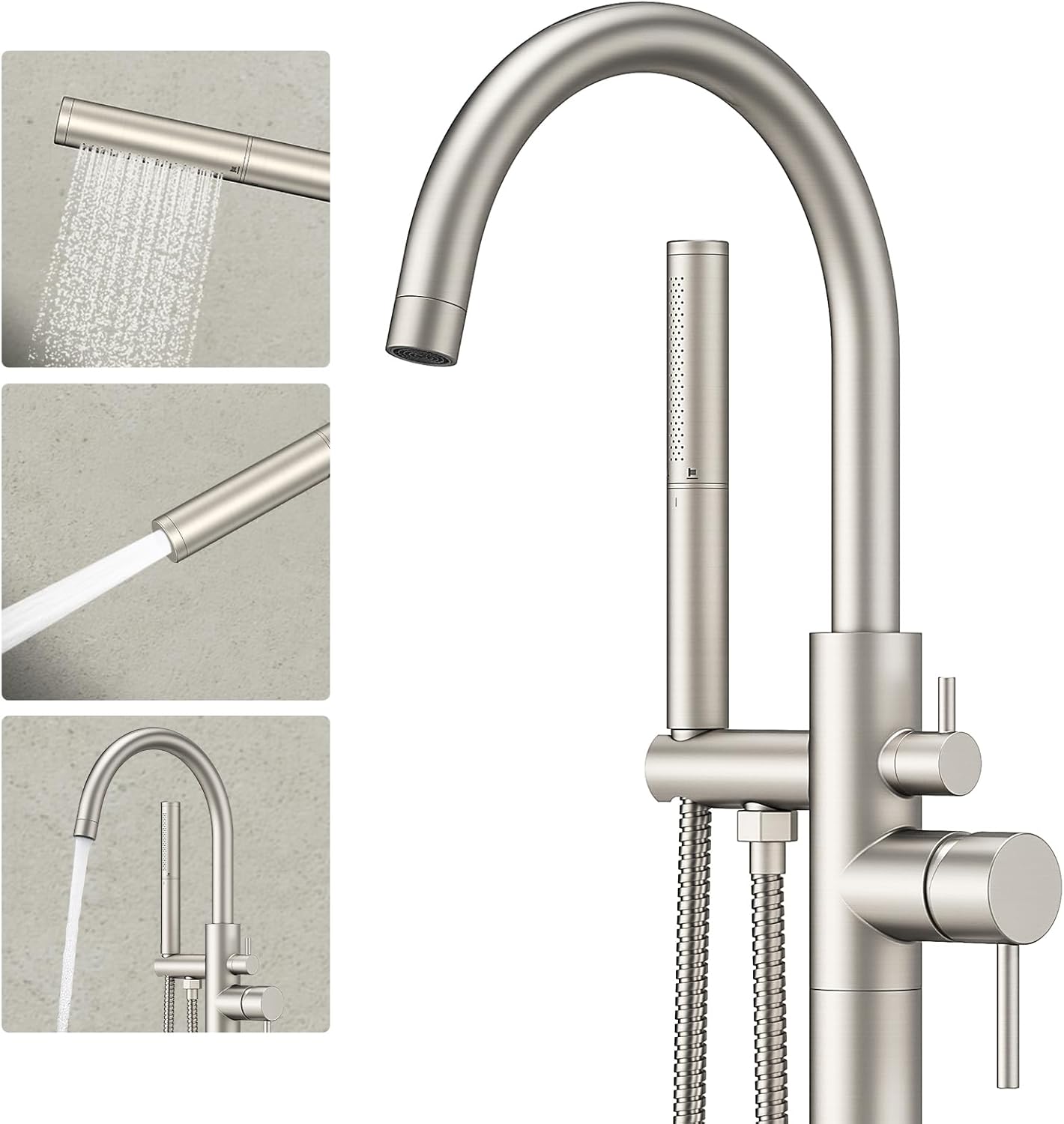 Freestanding Bathtub Faucet Brushed Nickel Hand Shower