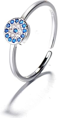 Evil Eye Hamsa Hand Adjustable Ring with Blue Stone