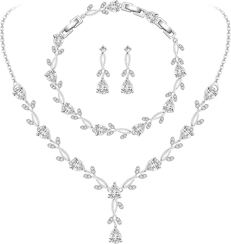 Wedding Jewelry Set with Necklace, Earrings, and Bracelet