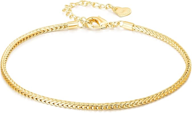 Sterling Silver Anklet for Women and Men, Gold Plated, 27cm