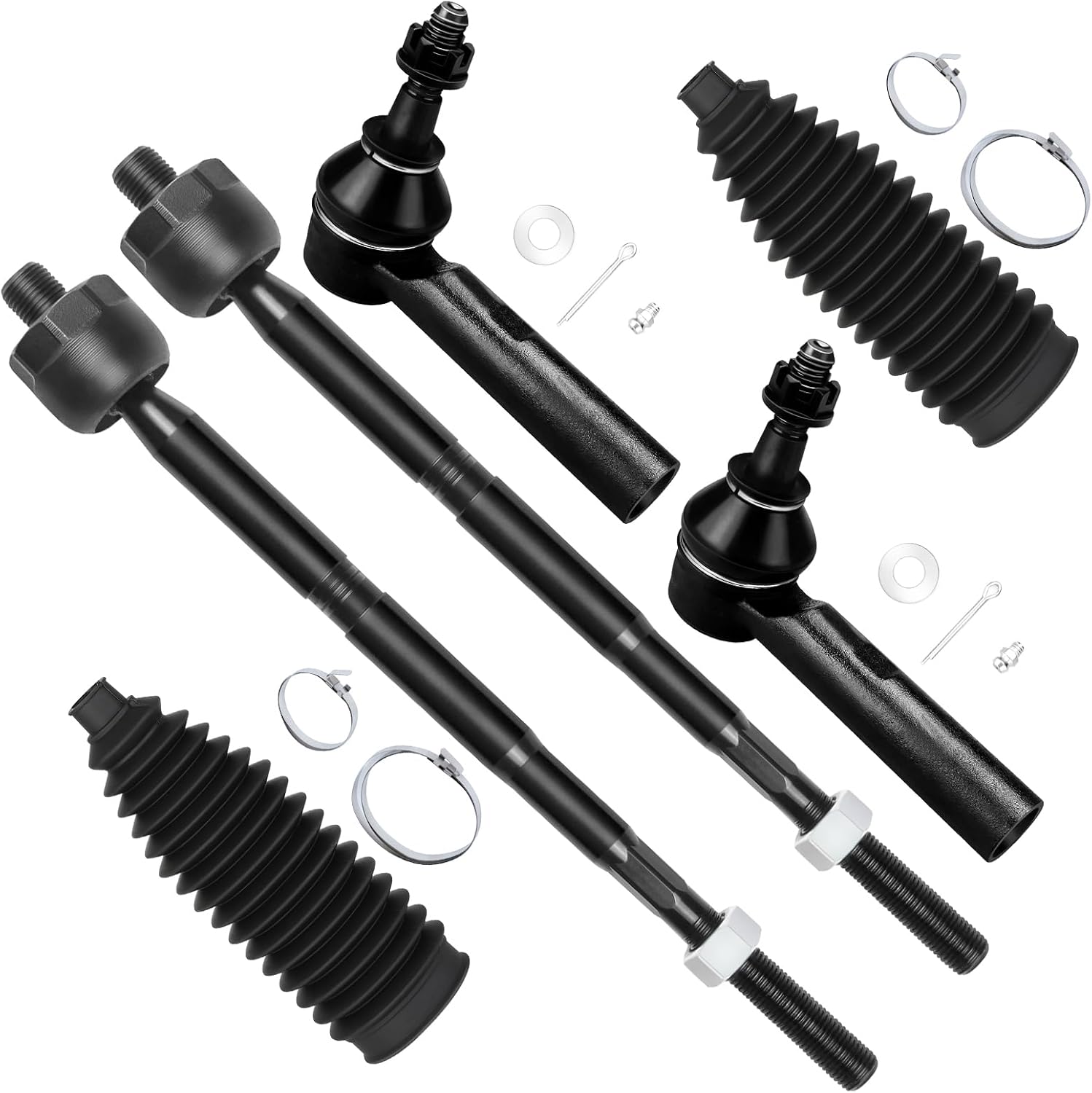 6pcs Front Suspension Kit Outer Inner Tie Rod End w/Boot Replacement