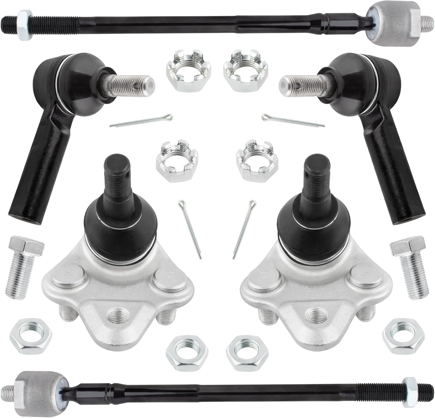 6Pcs Suspension Kit Front Inner Outer Tie Rod Ends + Front Lower Ball Joints