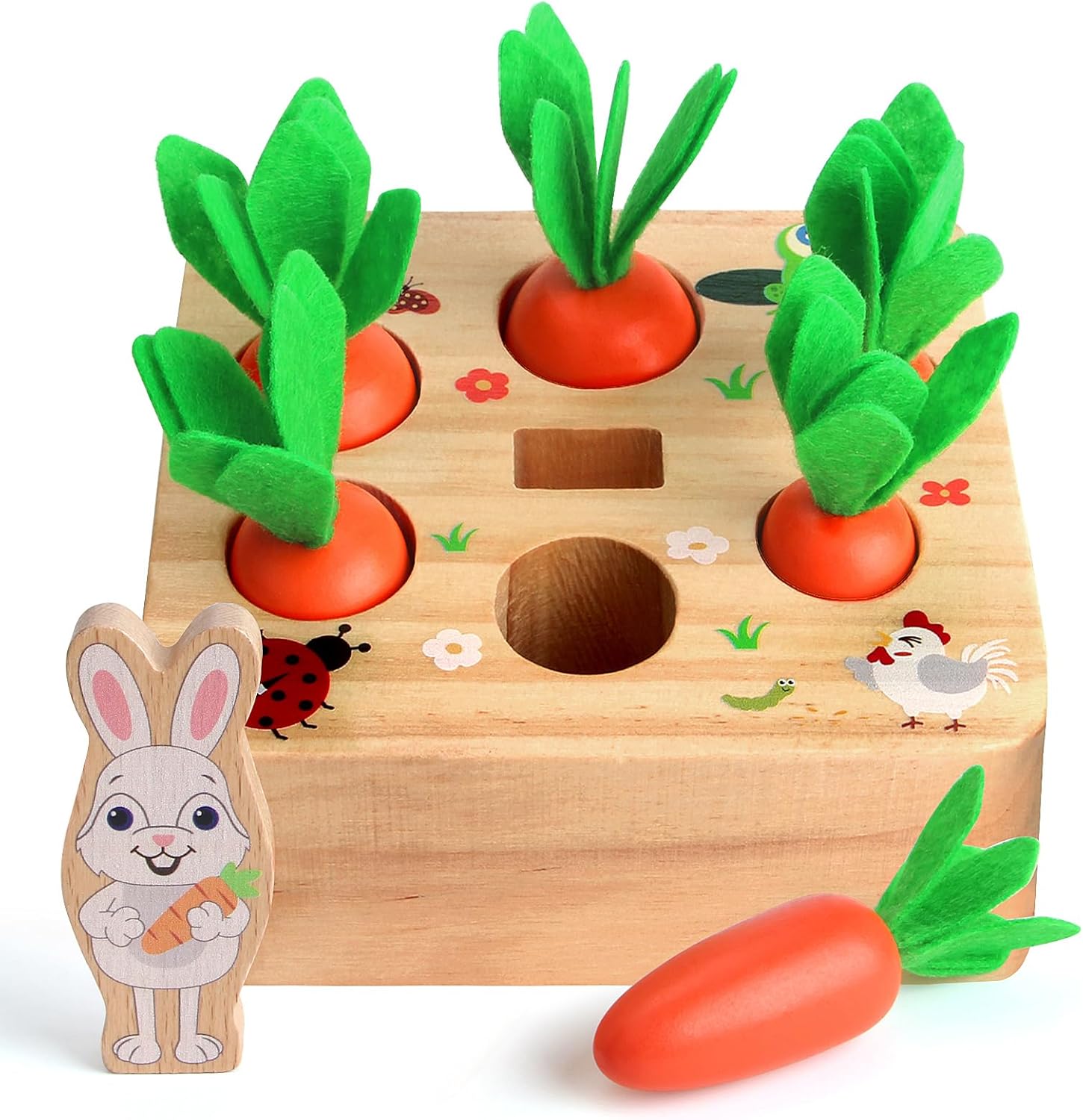 Carrot Harvest Wooden Shape Sorting Puzzle Toy for Toddlers