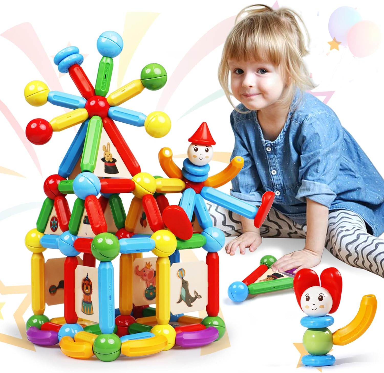 Magnetic Sticks and Balls Building Toy Set 136 Pieces