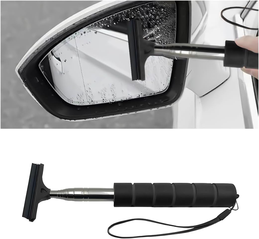 Car Rearview Mirror Wiper with Telescopic Handle – Retractable Glass Squeegee for All Vehicles