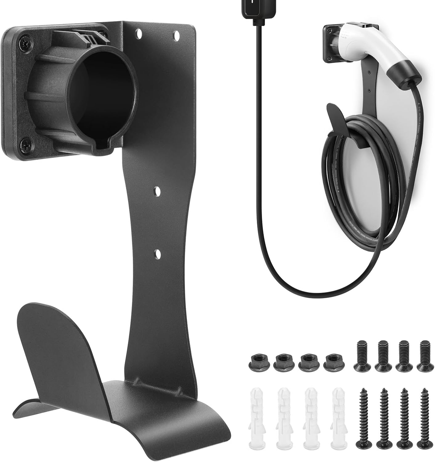 EV Charger Holder & Cable Organizer – Wall-Aligned Plug Holster, Space-Saving Mount