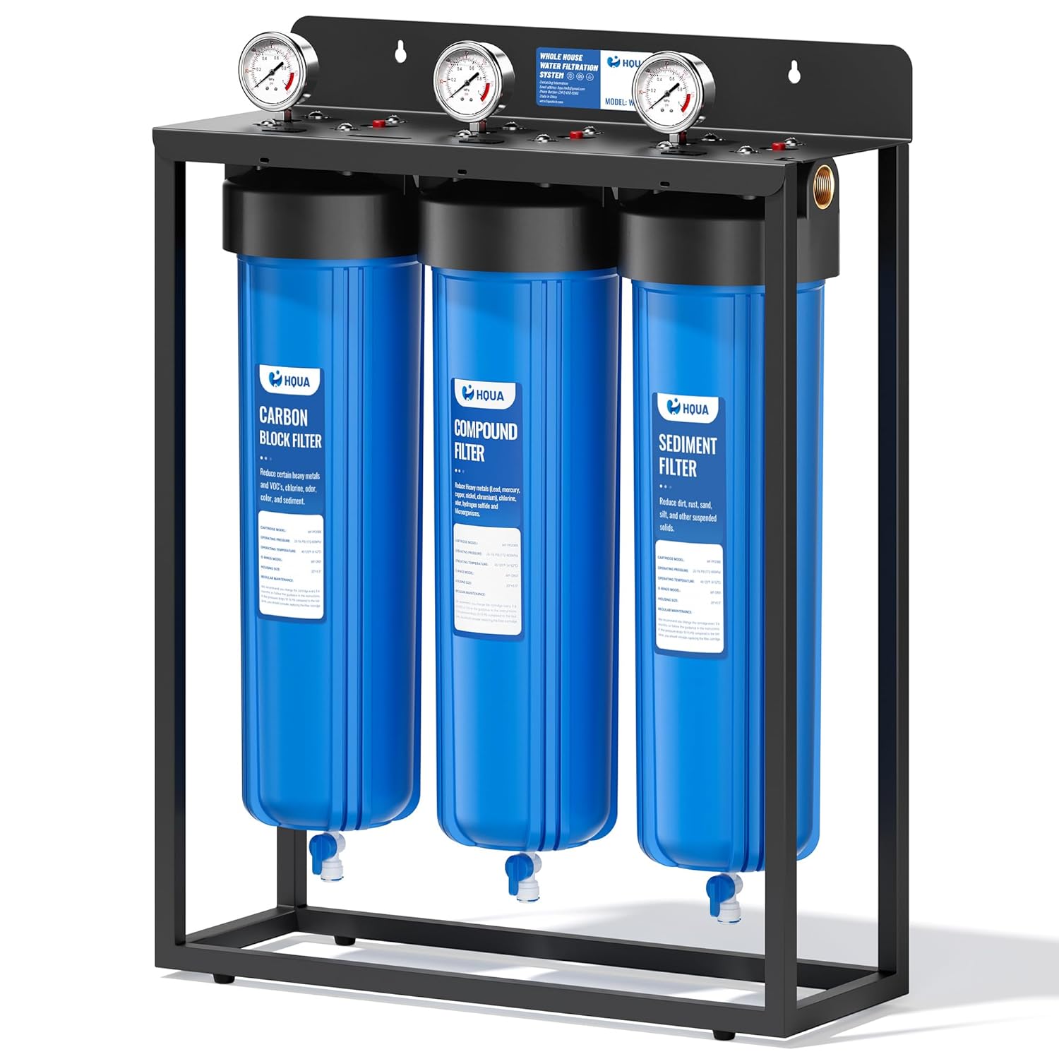 HQUA WF3-02 3-Stage Free-Standing Whole House Water Filtration System