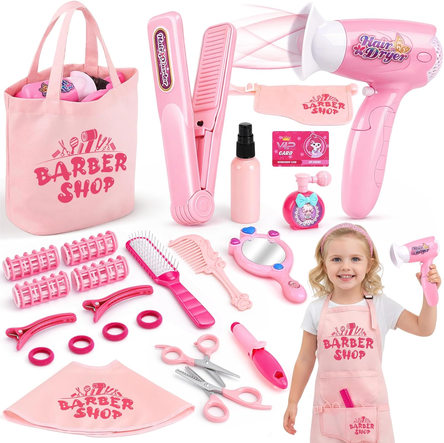 Kids Hair Salon Pretend Play Styling Toy Set, 25 Pieces