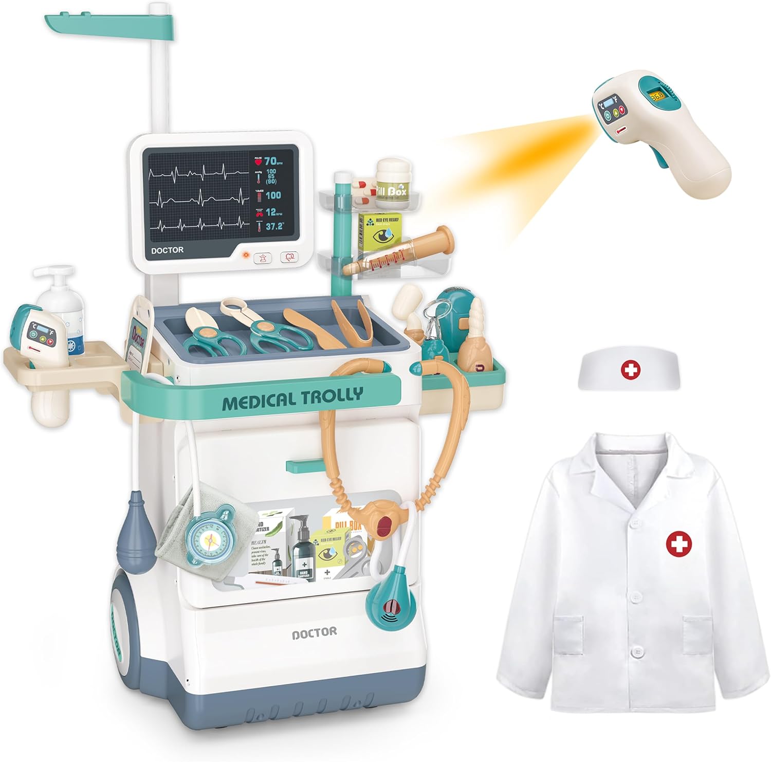 Deluxe Doctor Kit for Toddlers with Mobile Cart and Accessories