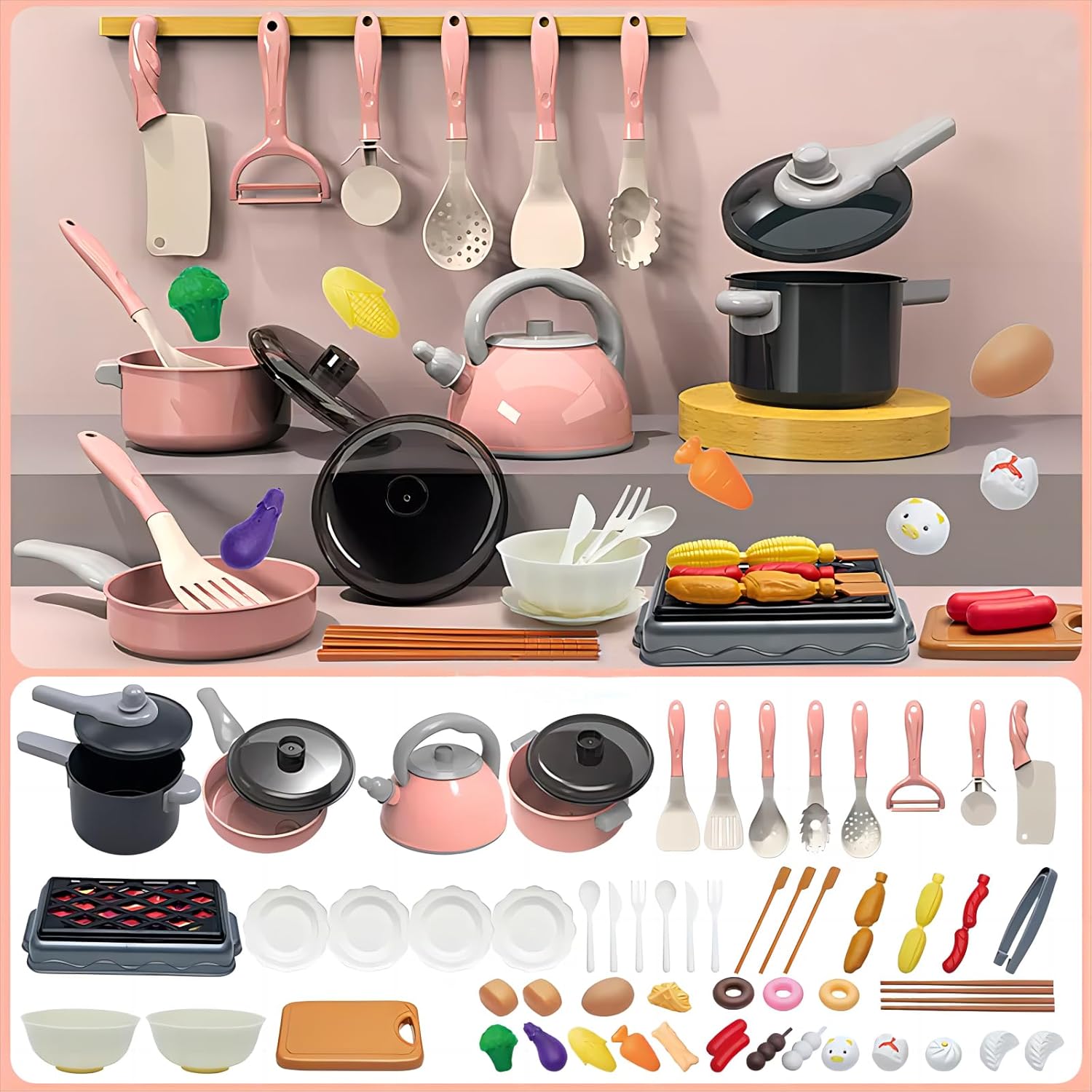Kids Kitchen Toy Cooking Playset with Pots, Pans, Utensils, and Play Food