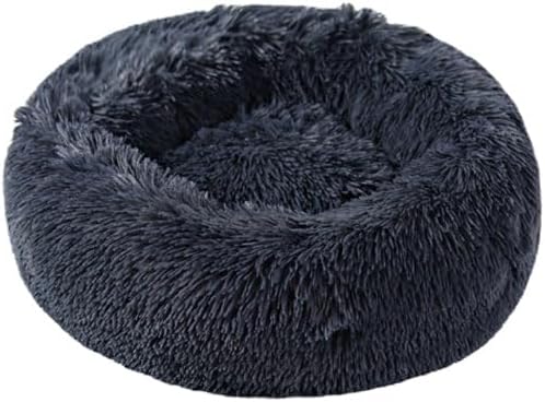 Fluffy Round Cat Bed with Non-Slip Base, Self-Warming Plush Cushion