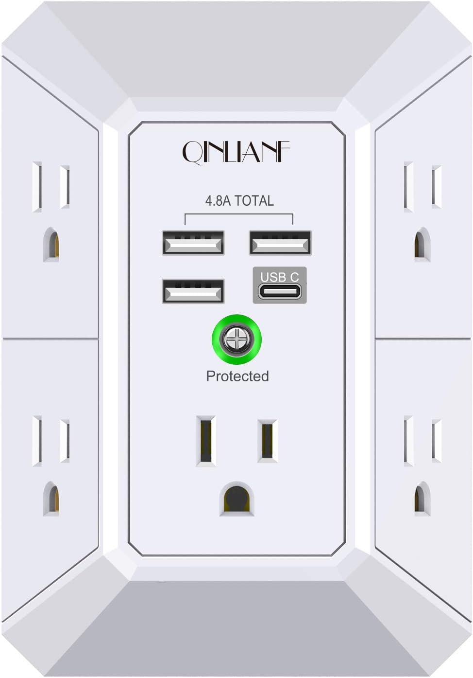 Wall Charger, Surge Protector, QINLIANF 5 Outlet Extender