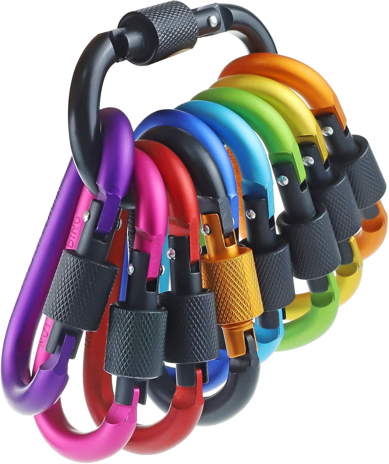 10 Pack Aluminum D-Ring Locking Carabiner Clips for Hiking and Camping