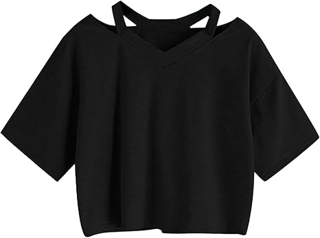 Teen Girls Summer Short Sleeve V Neck Crop Top