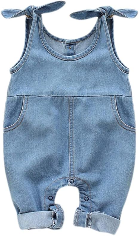 Newborn Infant Baby Girls Denim Bodysuit Halter Sleeve Romper