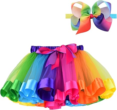 Layered Tulle Rainbow Tutu Skirt with Headband for Baby Girls