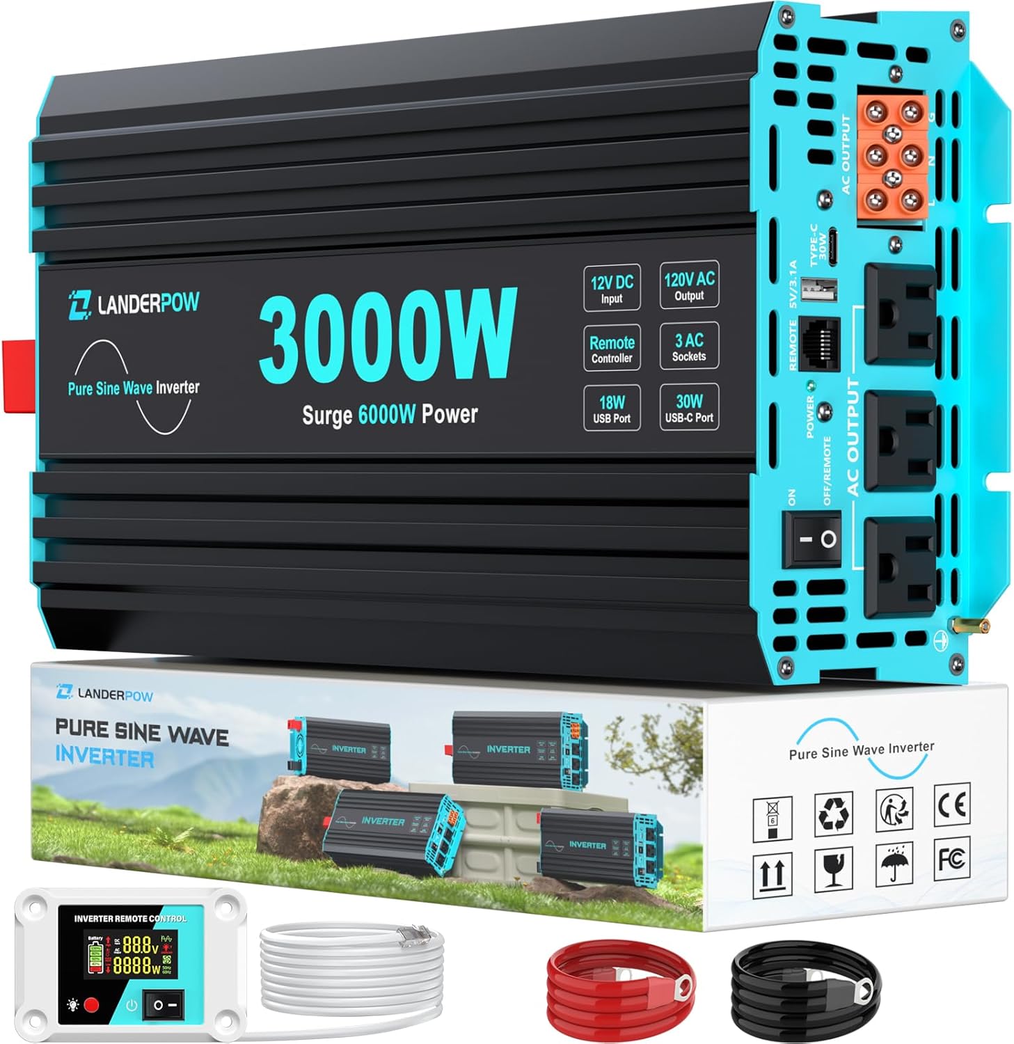 LANDERPOW 3000 Watt Pure Sine Wave Inverter