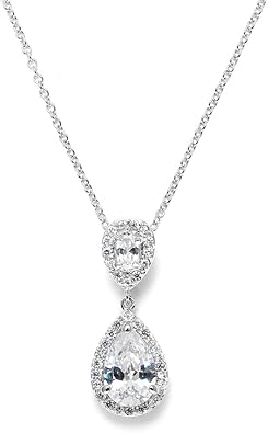 Cubic Zirconia Crystal Teardrop Bridal Wedding Pendant Necklace
