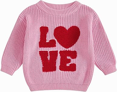 Toddler Baby Heart Embroidery Oversized Knit Sweater Pullover