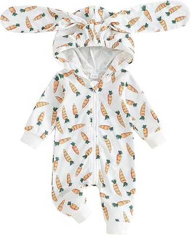Newborn Baby Easter Bunny Ear Hoodie Romper