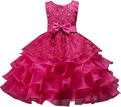 Flower Girl Ruffle Lace Bow Waist Dress