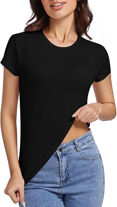 Women's Crew Neck Short Sleeve Summer Basic Cotton Tee