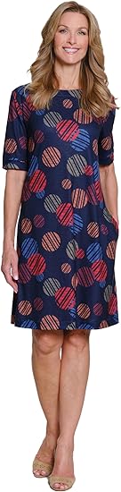 Womens Cuffed Elbow Sleeve Wide Neck A Line Dress