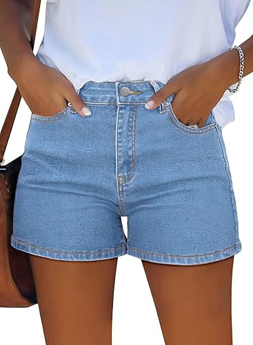 Women Mid-High Waisted Straight Fit Denim Shorts