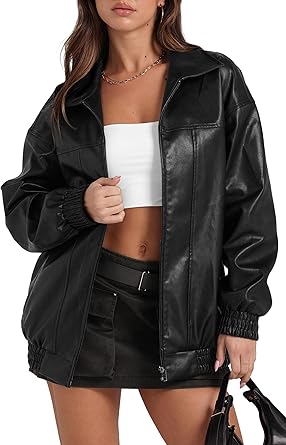 Women's Oversized Faux Leather Motorcycle Jacket